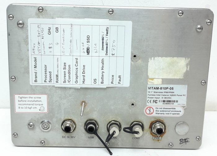 Aplex VITAM-810P-05 - Celeron N2930 1.83GHz - 4GB- 10.1" - 64GB SSD - Stainless IP66/IP69K Fanless Panel PC - Image 5