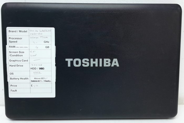 Toshiba Satellite Pro C660-150 - Celeron T3500 2.1GHz - 4GB RAM - 15.6" - 250GB HDD - Windows 10 Pro - Image 3