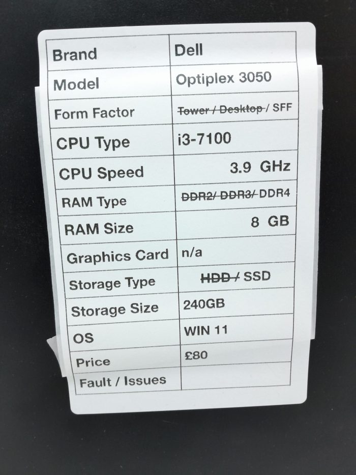 Dell Optiplex 3050 SFF Computer i3-7100 3.90Ghz 8GB RAM 240GB SSD Windows 11 - Image 3