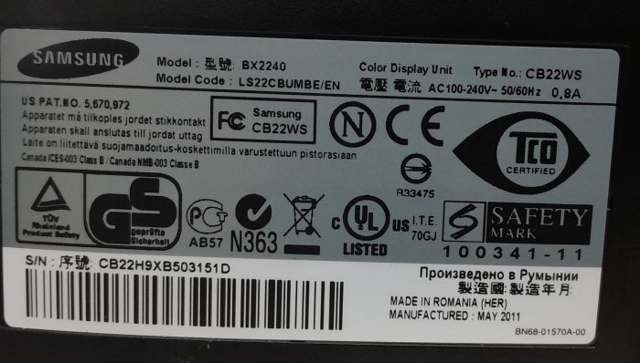 Samsung SyncMaster BX2240 LS22CBUMBE/EN 21.5" DVI VGA Color Display Monitor - Image 3