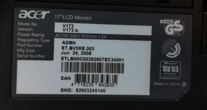 Acer V173 B 17" LCD VGA Monitor - Image 3