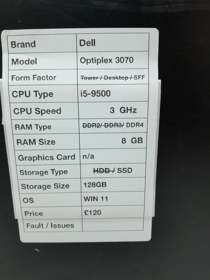 Dell OptiPlex 3070 D11S SFF i5-9500 3GHz 8GB Ram 128GB SSD Windows 11 - Image 3
