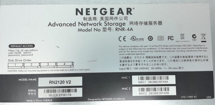 Netgear ReadyNas RNR-4A Advanced Network Storage RN2120 V2 - Image 3