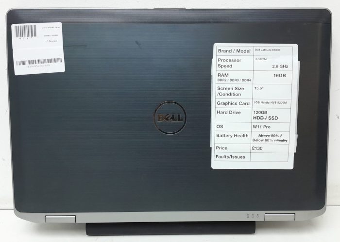 Dell Latitude E6530 - i5-3320M 2.6GHz - 16GB Ram - 15.6" - 1GB Nvidia NVS 5200M - 120GB SSD - Windows 11 Pro - Image 3