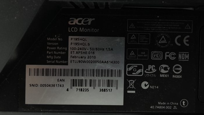 Acer P195HQL 18.5" VGA LCD Monitor - Image 3