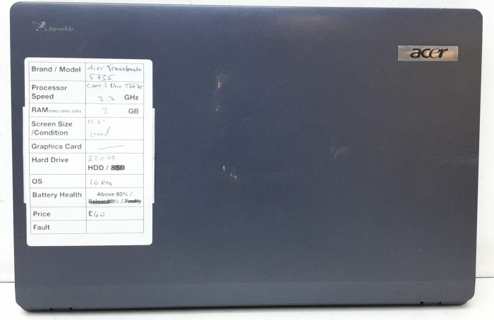 Acer TravelMate 5735 Series - Core 2 Duo T6670 2.2GHz - 3GB Ram - 15.6" - 320GB HDD - Windows 10 Pro - Image 3