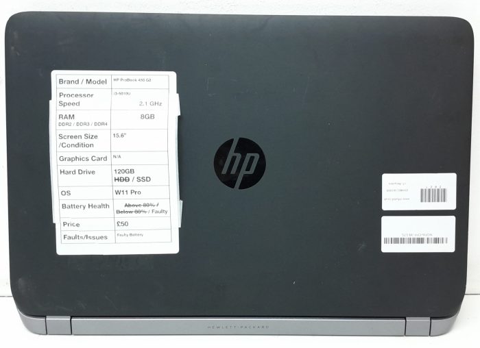 NC HP Probook 450 G2 - i3-5010U 2.1GHz - 8GB - 15.6" - 120GB SSD - Windows 11 Pro - Image 3