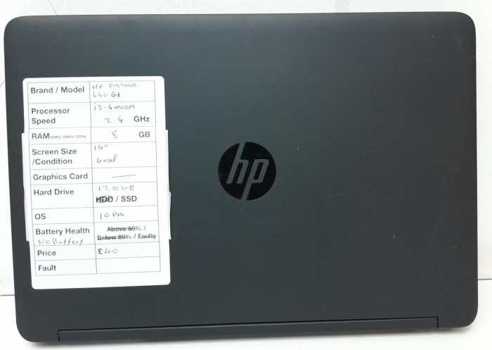 NC HP ProBook 640 G1 - i3-4000M 2.4GHz - 8GB - 14" - 120GB SSD - Windows 10 Pro - Image 3