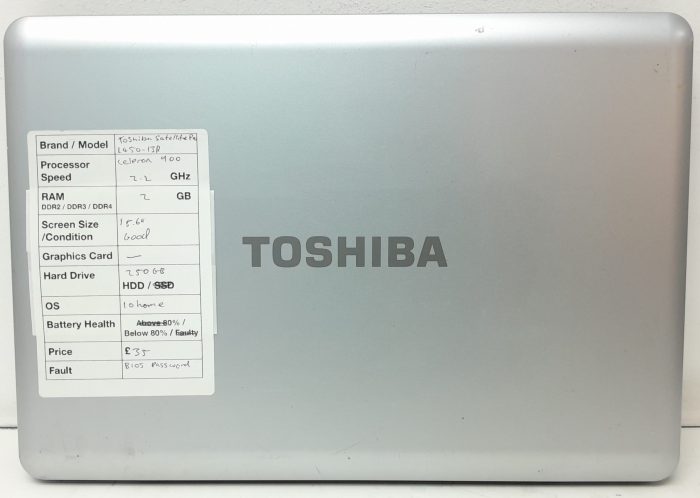 NC Toshiba Satellite Pro L450-13R - Celeron 900 2.2GHz - 2GB Ram - 15.6" - 250GB HDD - Windows 10 Home - Image 3