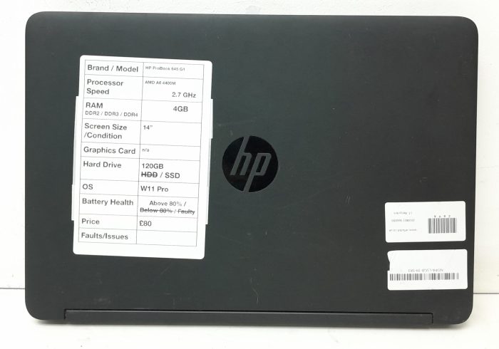 HP Probook 645 G1 - AMD A6-4400M 2.7GHz - 4GB - 14" - 120GB SSD - Windows 11 Pro - Image 3