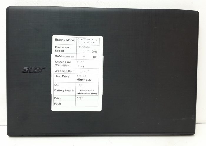 Acer TravelMate P259 Series N16Q2 - i5-7200U 2.5GHz - 4GB Ram - 15.6" - 512GB SSD - Windows 11 Pro - Image 3