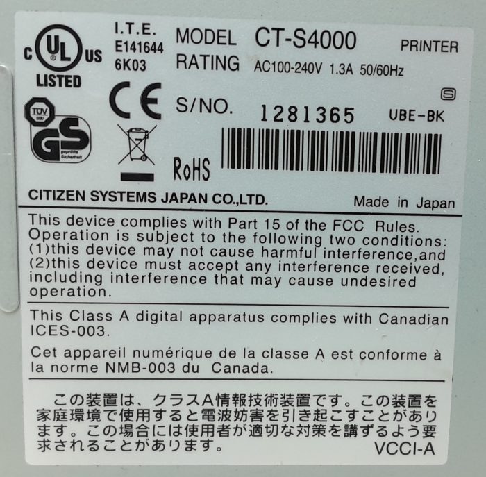 Citizen CT-S4000 Thermal Label Printer - Image 3