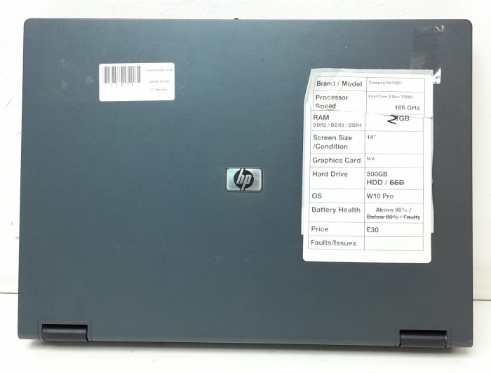 HP Compaq nx7300 - Intel Core 2 Duo T5500 1.66GHz - 2GB Ram - 14" - 500GB HDD - Windows 10 Pro - Image 3