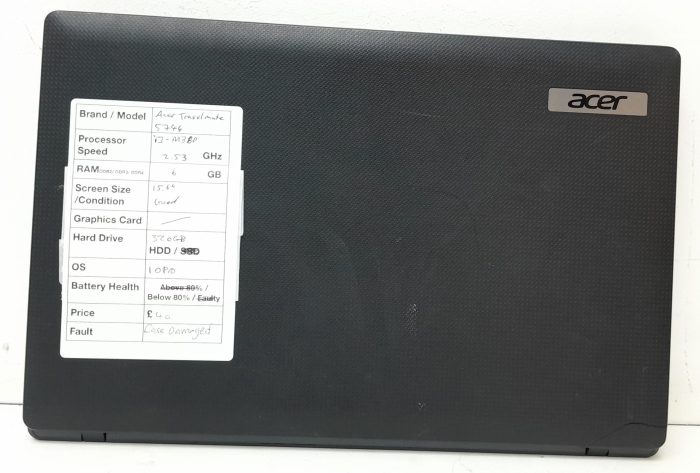 Acer TravelMate 5744 Series BIC50 - i3-M380 2.53GHz - 6GB Ram - 15.6" - 320GB HDD - Windows 10 Pro - Image 3