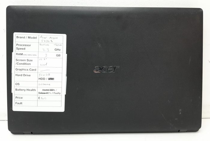 Acer Aspire 5736Z Series PEW72 - Pentium T4500 2.3GHz - 3GB Ram - 15.6" - 320GB HDD - Windows 10 Home - Image 3
