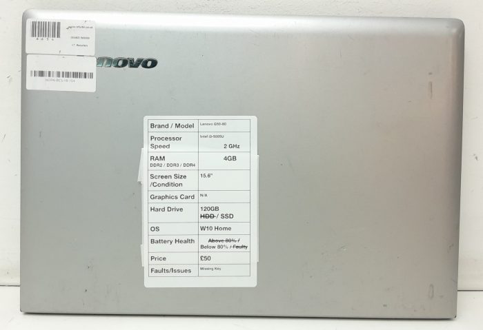 Lenovo G50-80 80E5 - Intel i3-5005U 2GHz - 4GB Ram - 15.6" - 120GB SSD - Windows 10 Home - Image 3