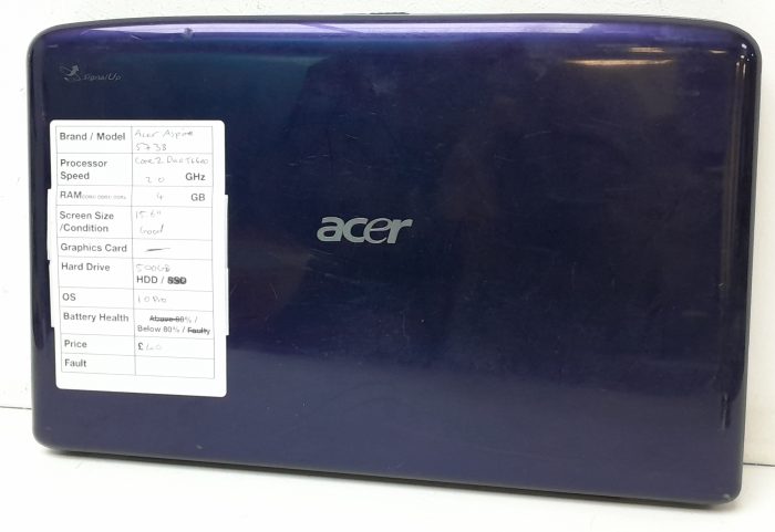 Acer Aspire 5738/5338 series MS2264 - Core 2 Duo T6400 2.0GHz - 4GB Ram - 15.6" - 500GB HDD - Windows 10 Pro - Image 3