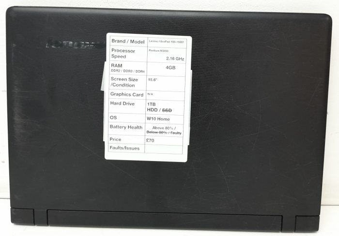 Lenovo ideapad 100-15IBY 80MJ - Pentium N3450 2.16GHz - 4GB Ram - 15.6" - 1TB HDD - Windows 10 Home - Image 3