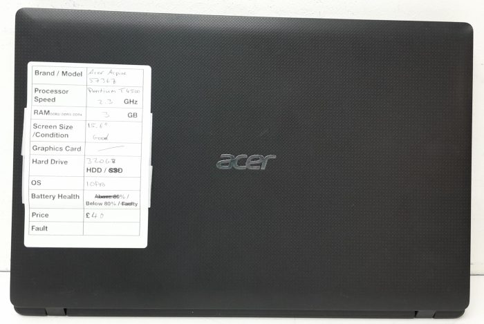 Acer Aspire 5736Z Series PEW72 - Pentium T4500 2.3GHz - 3GB Ram - 15.6" - 320GB HDD - Windows 10 Pro - Image 3