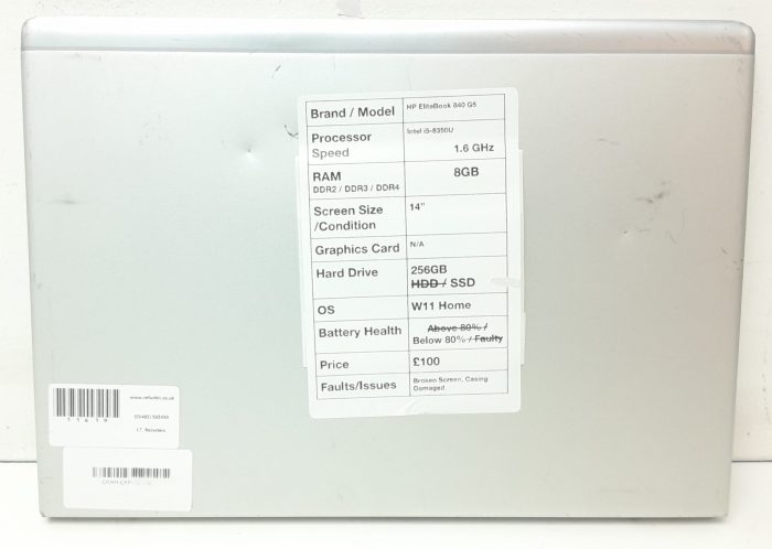 HP EliteBook 840 G5 - Intel i5-8350U 1.6GHz - 8GB - 14" - 256GB SSD - Windows 11 Home - Image 4