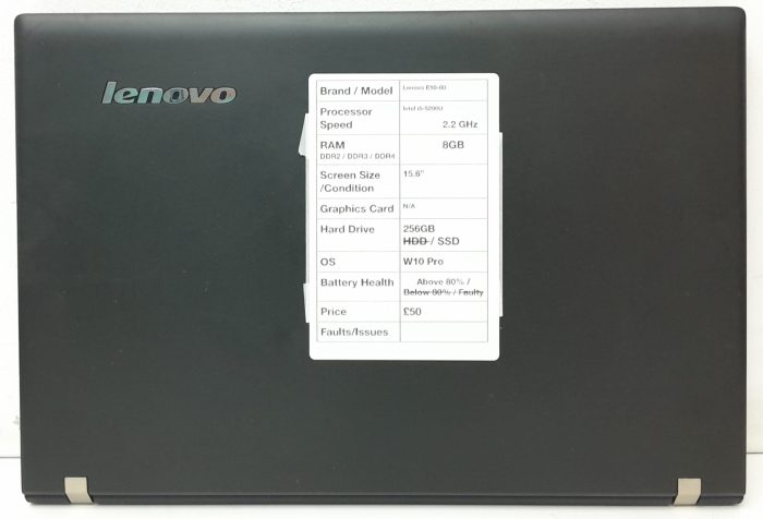 Lenovo E50-80 80J2 - Intel i5-5200U 2.2GHz - 8GB Ram - 15.6" - 256GB SSD - Windows 10 Pro - Image 3