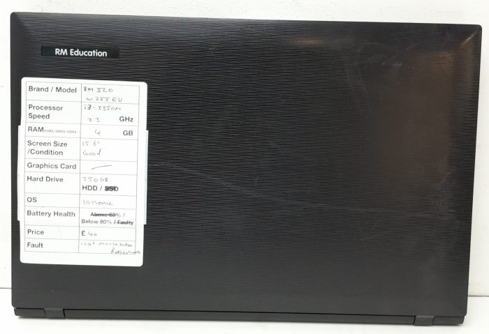RM Education RM 320 W255EU - i3-2350M 2.3GHz - 4GB Ram - 15.6" - 250GB HDD - Windows 10 Home - Image 3