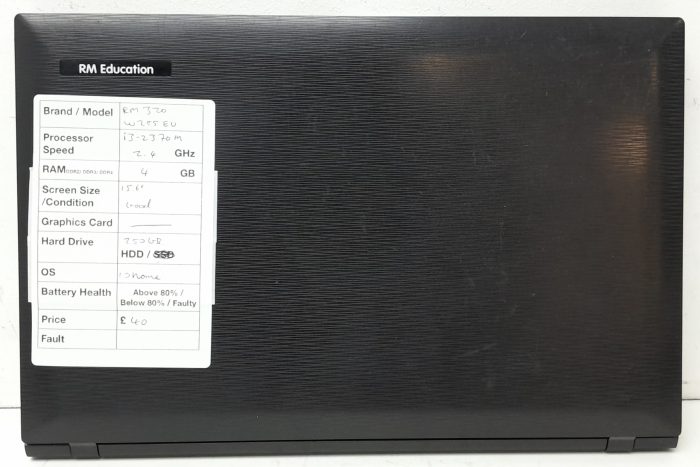RM Education RM320 W255EU - i3-2370M 2.4GHz - 4GB RAM - 15.6" - 250GB HDD - Windows 10 Home - Image 3
