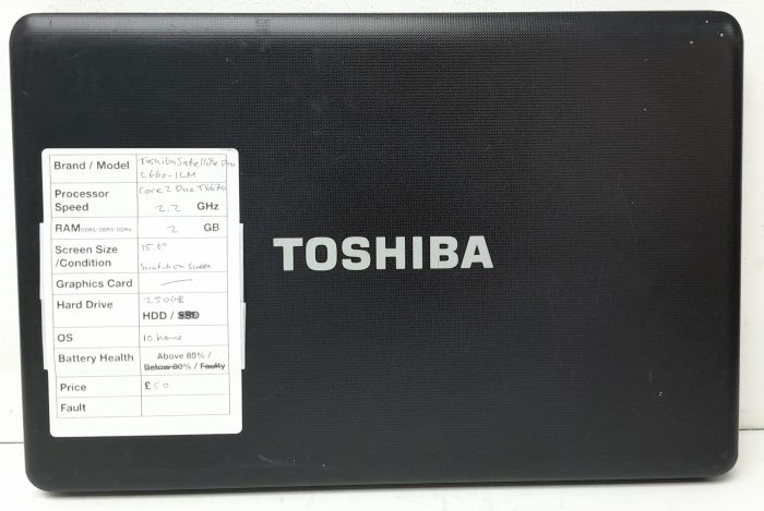 Toshiba Satellite Pro C660-1LM- Core 2 Duo T6670 2.2GHz - 2GB RAM - 15.6" - 250GB HDD - Windows 10 Home - Image 3