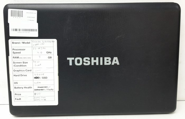 Toshiba Satellite Pro C660-171 - i3 M370 2.4 GHz - 3GB Ram - 15.6" - 240GB SSD - Windows 10 Pro - Image 3