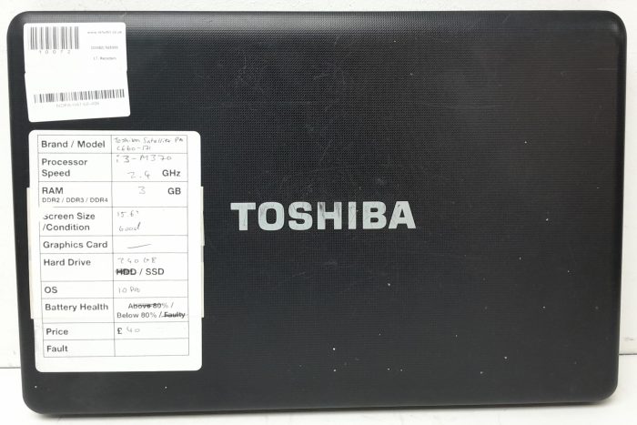 Toshiba Satellite Pro C660-171 - i3 M370 2.4 GHz - 3GB Ram - 15.6" - 240GB SSD - Windows 10 Pro - Image 3