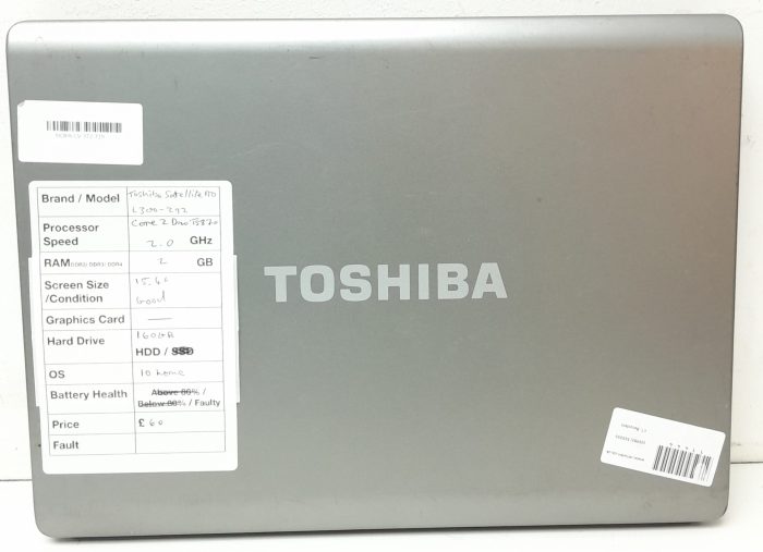 Toshiba Satellite Pro L300-292 - Core 2 Duo T5870 2.0GHz - 2GB RAM - 15.4" - 160GB HDD - Windows 10 Home - Image 3