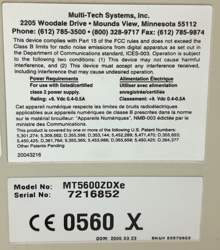 Multi-Tech MT5600ZDXe MultiModem 56K Data/Fax Modem - Image 4