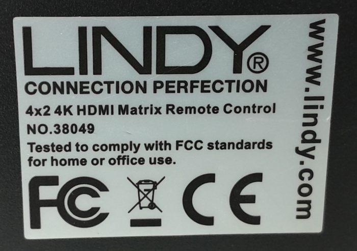 Lindy 38049 4x2 4K HDMI Matrix Remote Control - Image 3