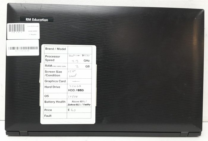 RM Education RM320 W255EU - Pentium B970 2.3GHz - 2GB RAM - 15.6" - 250GB HDD - Windows 10 Pro - Image 3