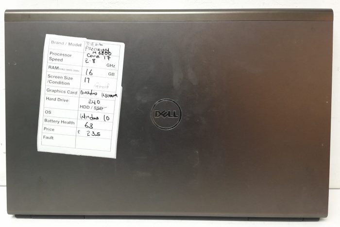 Dell Precision M6800 - Core i7 2.8GHz - 16GB RAM - 17" - Quadro K3100m - 240GB SSD - Window 10 - Image 4