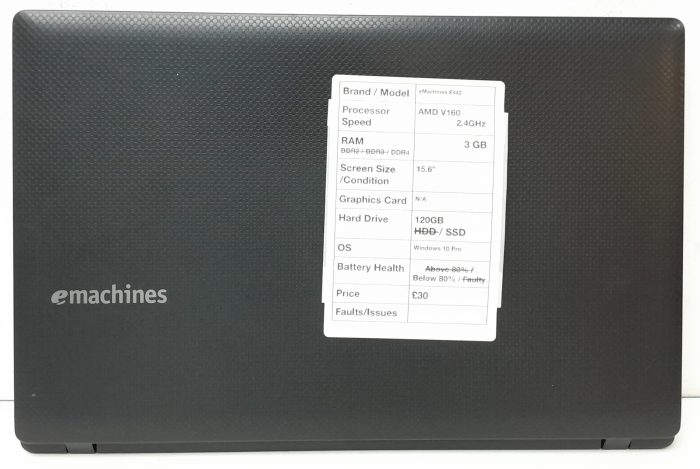 eMachines E442 Series PEW86 - AMD V160 2.4GHz - 3GB RAM - 15.6" - 120GB SSD - Windows 10 Pro - Image 4