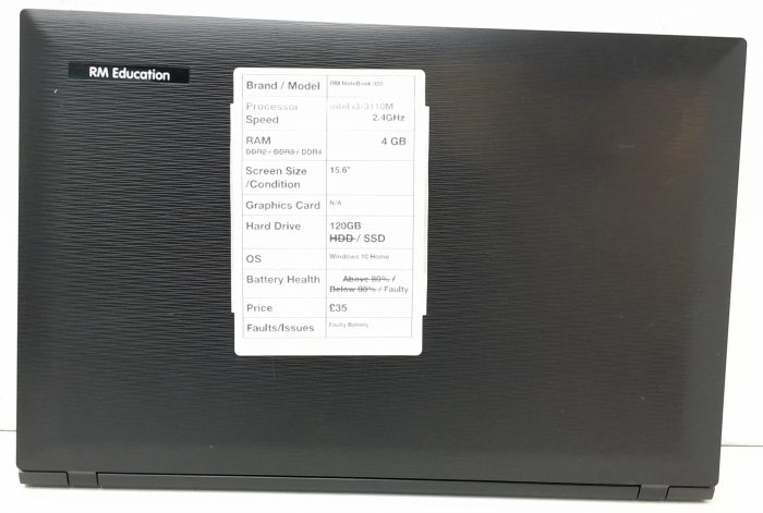 RM Education RM320 W255EU - Intel i3-3110M 2.4GHz - 4GB RAM - 15.6" - 120GB SSD - Windows 10 Home - Image 4