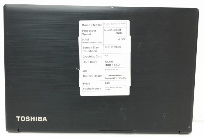 Toshiba Satellite Pro R50-C-107 - Intel i3-5005U 2GHz - 4GB Ram - 15.6" - 120GB SSD - Windows 10 Pro - Image 4
