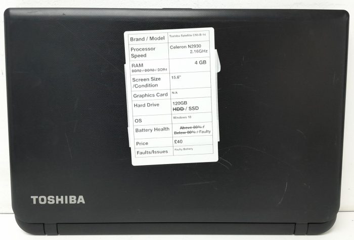 Toshiba Satellite Pro C50-B-14D - Celeron N2930 2.16GHz - 4GB RAM - 15.6" - 120GB SSD - Windows 10 - Image 4