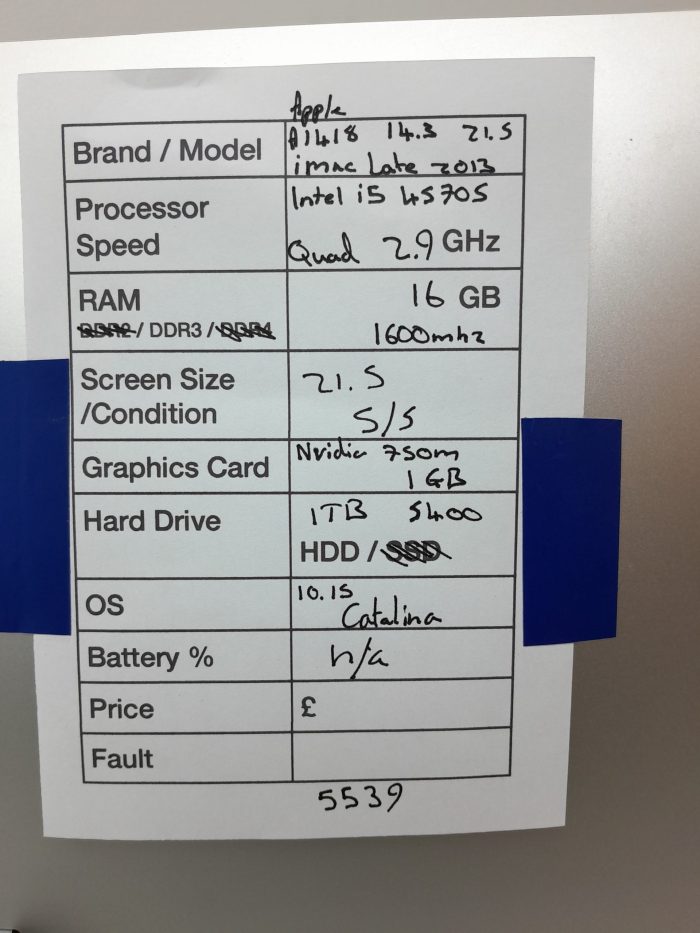 Apple iMac 14.3 Late 2013 A1418 - Intel i5-4570S Quad 2.9GHz - 16GB - 21.5" - 1TB HDD - Catalina 10.15 - Image 3