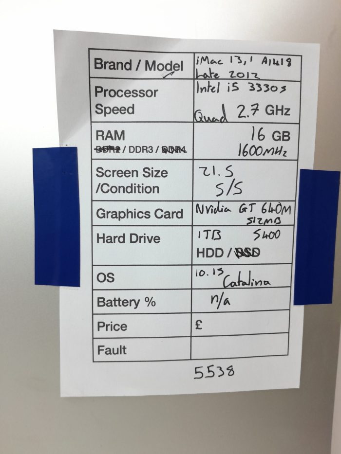 Apple iMac 13.1 Late 2012 A1418 - Intel i5-3330S Quad 2.7GHz - 16GB - 21.5" - 1TB HDD - Catalina 10.15 - Image 3