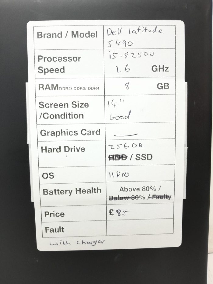Dell Latitude 5490 - i5-8250U 1.6GHz - 8GB Ram - 14" - 256GB SSD - Windows 11 Pro - Image 3