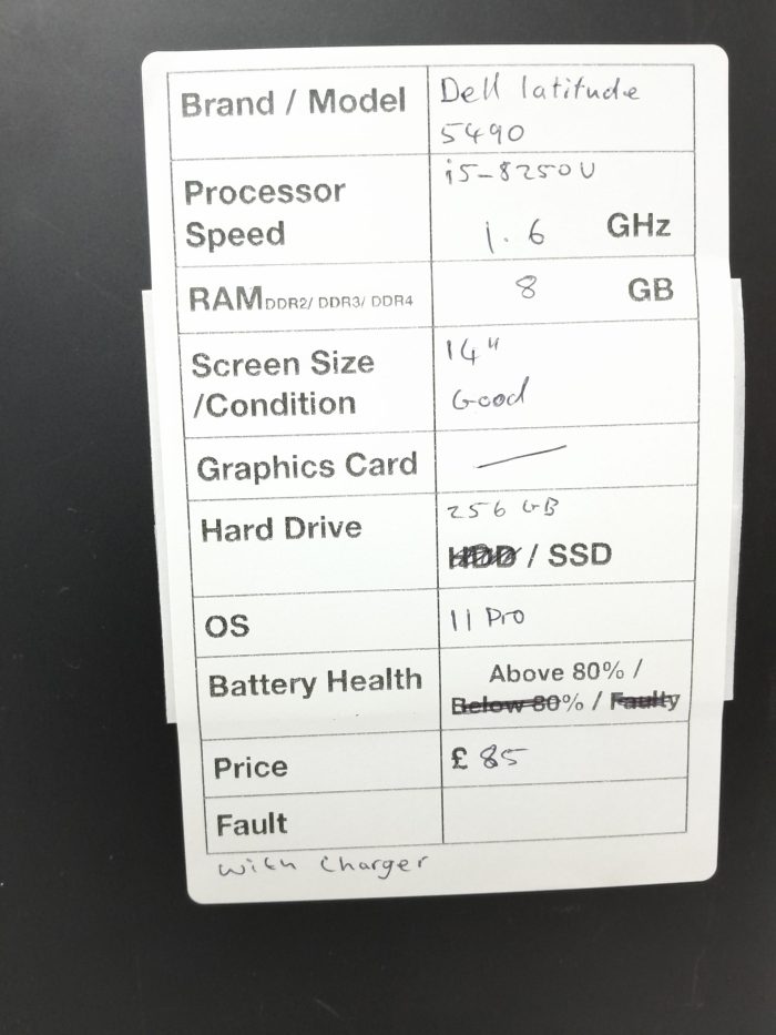 Dell Latitude 5490 - i5-8250U 1.6GHz - 8GB Ram - 14" - 256GB SSD - Windows 11 Pro - Image 3
