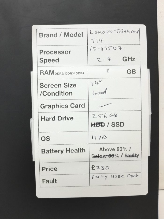 Lenovo ThinkPad T14 - i5-1135G7 2.4GHz - 8GB Ram - 14" - 256GB SSD - Windows 11 Pro - Image 3
