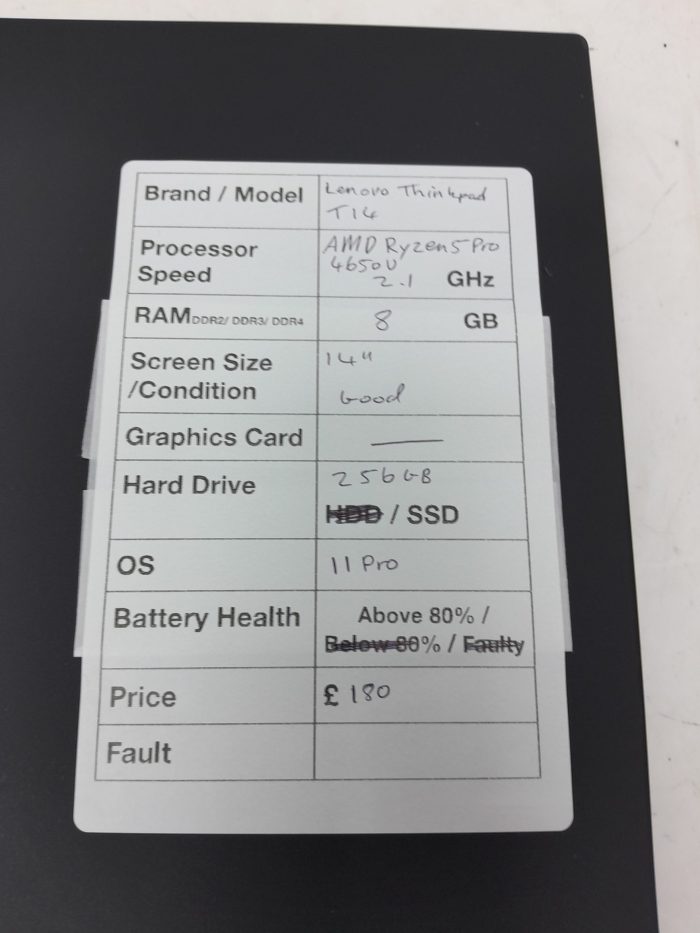 Lenovo Thinkpad T14 Gen 1 - AMD Ryzen 5 Pro 4650U @ 2.1Ghz - 8GB - Windows 11 - Image 3