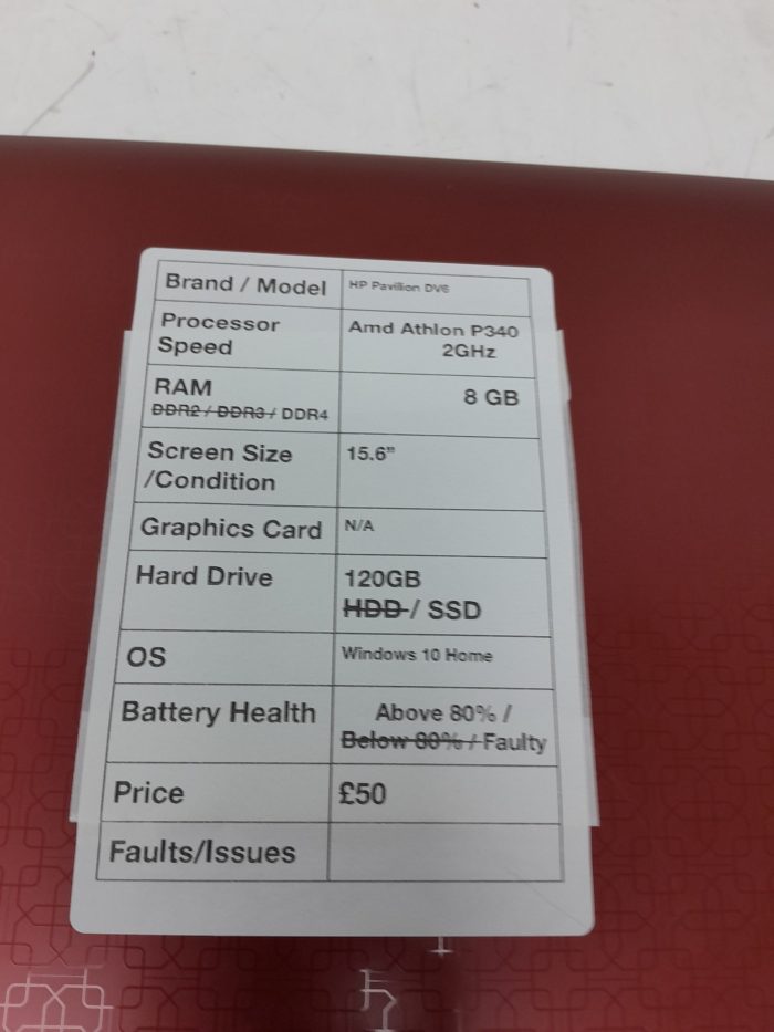 HP Pavilion DV6 - Amd- Athlon P340 @2GHZ - 8GB - Windows 10 Home - Image 6