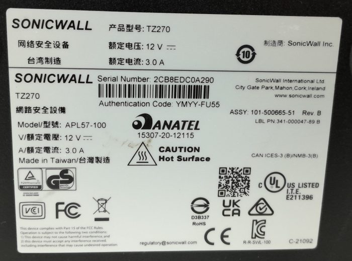 SonicWall TZ270 APL57-100 Firewall Network Security Appliance - Image 3