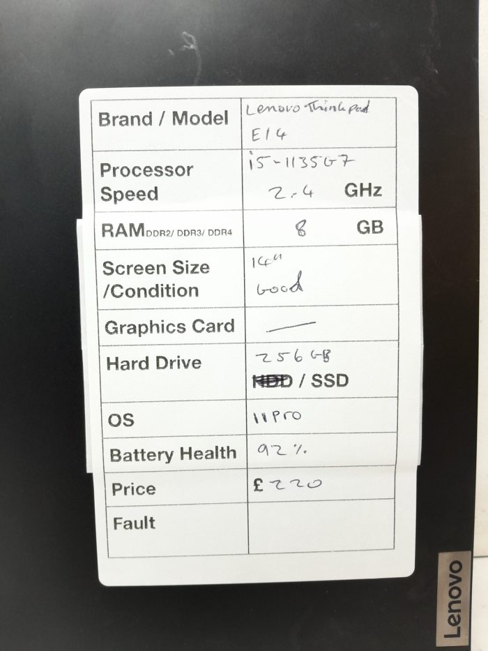 Lenovo ThinkPad E14 - i5-1135G7 2.4GHz - 8GB Ram - 14" - 256GB SSD - Windows 11 Pro - Image 3