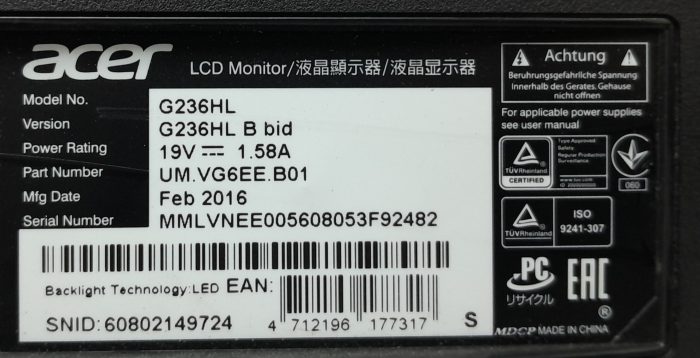 Acer G236HL 23" HDMI DVI VGA LCD Widescreen Monitor - Image 3