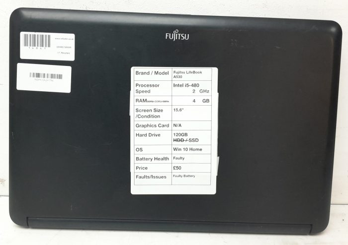 Fujitsu Lifebook A530 A Series - Intel i5-480 2.0GHz - 4GB Ram - 15.6" - 120GB SSD - Windows 10 Home - Image 4